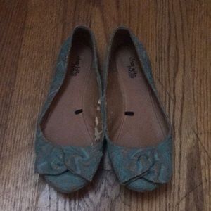 Teal and tan flats